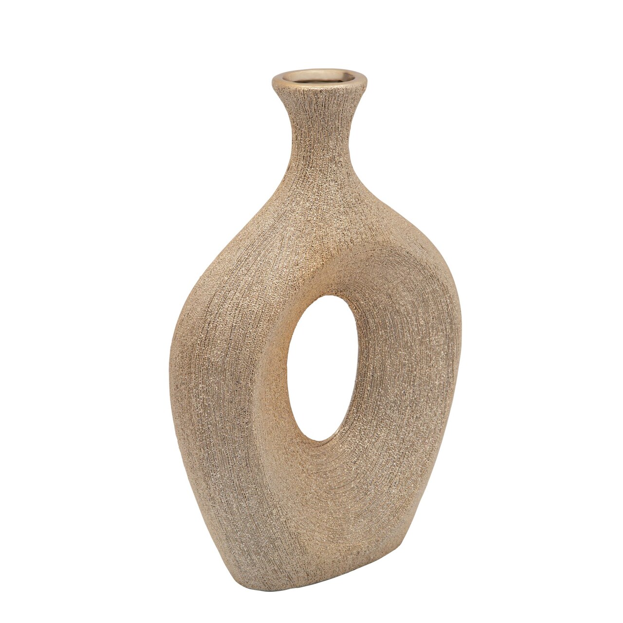 Kingston Living Champagne Finish Ceramic Cut Out Beaded Oval Vase - 13" - Gold